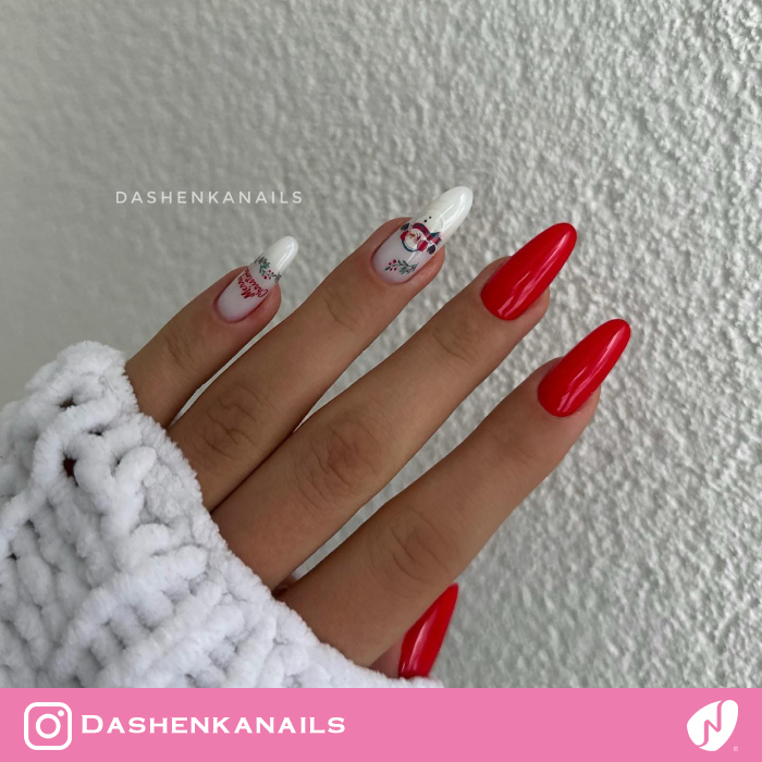 Christmas White Snowman Nails